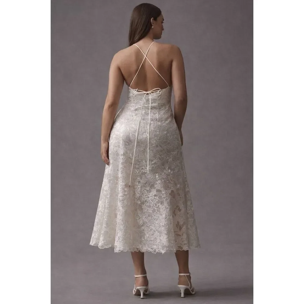 Liv Foster Reese Sleeveless V-Neck Embroidered White Maxi Dress Size 12